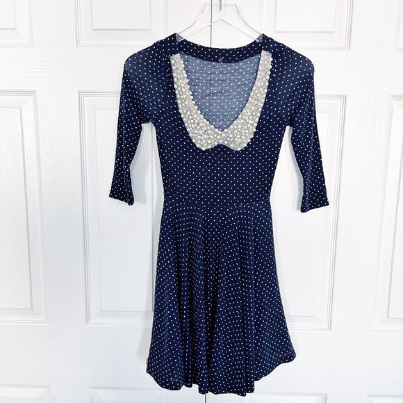 Polka Dot Skater Dress with Pearl Peter Pan Collar - Picture 1 of 5